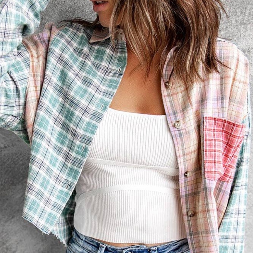 Two Tones Checked Jacket Shacket